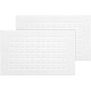 COTTON CRAFT Bath Tub Mats - Set of 2 Sculpted Tile 100% Cotton Absorbent Low Lint 1000 GSM Luxury Bath Mat - Hotel Spa Shower Bathroom Towel Rug Step Out Floor Mat -Not a Bathroom Rug - 21x34 - White