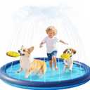 QPAU Splash Pad with Flying Disc for Dogs & Kids  67" Extra-Thick 0.52mm Non-Slip Sprinkler Pool, Leakproof Water Play Mat for Toddlers, Babies, Pets, Outdoor Summer Toy (Blue)