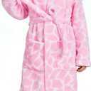 ECHERY Boys Girls Robe Hooded Bathrobe Toddler Robes Soft Coral Fleece Pajamas Unisex Dressing Gown for Kids (4-5T, Pink)