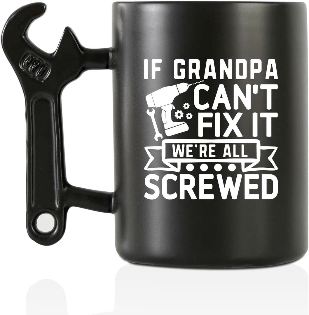 Onebttl Grandpa Gifts Wrench Coffee Mug, Grandfather Gift from Granddaughter and Grandson, 13.5oz/400ml Funny Ceramic Mug for Christmas, Father's Day - Grandpa Can Fix