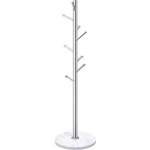 Homde Metal Coat Rack Stand with Natural Marble Base, Stainless Steel Freestanding Clothes Tree Hanger with 8 Hooks, Hall Hanger for Coat Jackets Hat Scarves Handbags Entryway Bedroom (Silver)