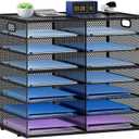 Lavatino 14 Compartments Paper Organizer for Desk, Mesh Literature Organizer, Mail File Sorter Tray with Handle, Desktop Mailbox for Office Classroom Home, Black (8 Tier)