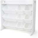 Humble Crew Toy Storage Organizer with 9 Removable Storage Bins for Kids Playroom, 3-Tier with Top Shelf Toddler Toy Organization, White/White, 34"W X 16"D X 31"H