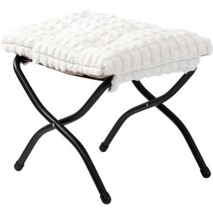 HollyHOME 15"(H) Folding Footrest Stool, Upholstered Small Foldable Ottoman, Accent Padded Sofa Foot Stool for Lazy Chair, Metal Portable Foot Rest Ottoman for Living Room, Bedroom, Faux-Fur White
