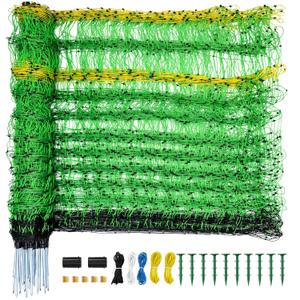 Electric Fence Netting, 49.6" H x 164' L, Portable Livestock Net Fencing with Double-Spike Posts, Movable Mesh for Goats, Sheep, Hogs, Deer & Dogs, Predator Control for Backyard, Farm & Homestead