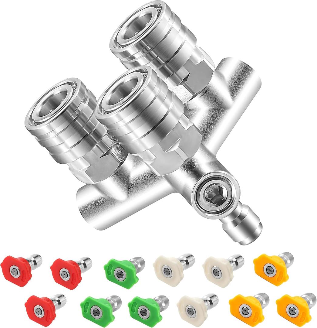 Triple Pressure Washer Nozzle, 3-in-1 Power Washer Tips, 3 Nozzles for Pressure Washing with 12PCS Power Washer Spray Nozzles (0, 15, 25, 40 Degree), 1/4 Inch Quick Connect, 5000 PSI