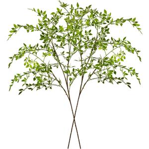Ttranewsoo Artificial Greenery Stems, 43.3" Nandina Branches Tall Faux Plant Stems for Vase, Greenery Decor Stems Leaves Bunches for Shop Garden Office Home Décor(Green,2Pcs)