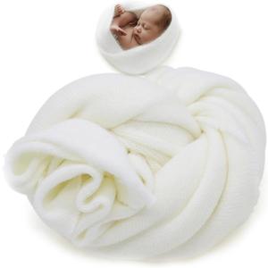 Newborn Photography Props Swaddle Newborn Wraps for Baby Boys Girls Infant Baby Photo Props Shoot Stretch Blanket (Crewmwhite)