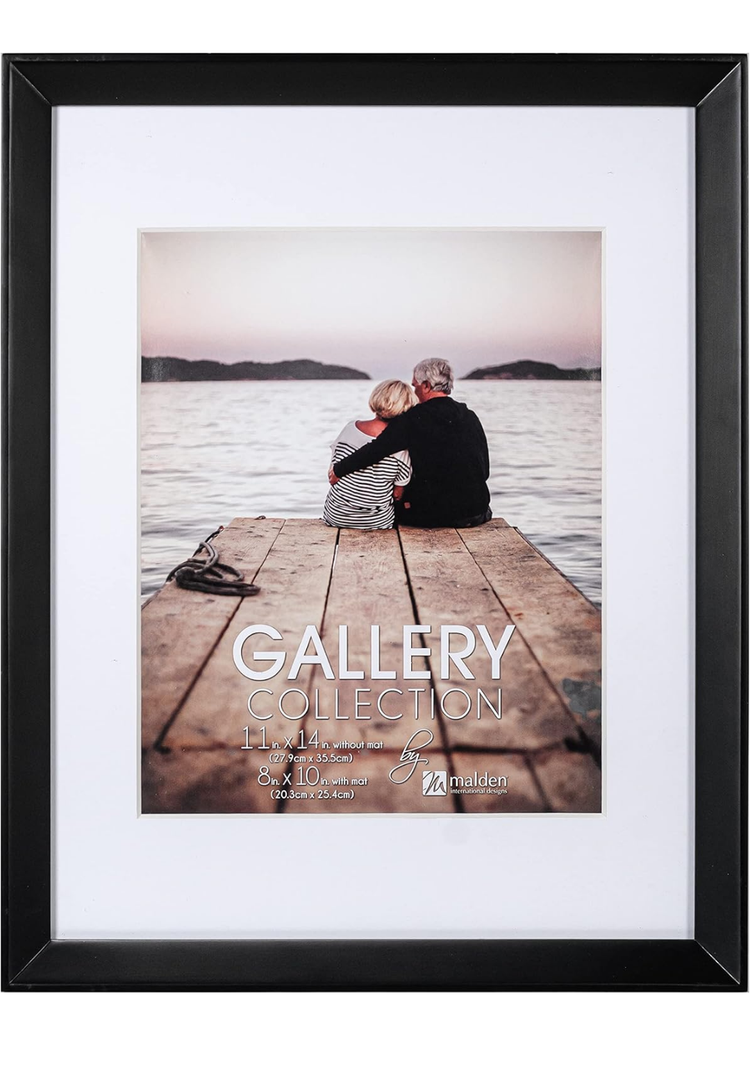Malden International Designs 8x10 11x14 Black Wedge Matted Picture Frame, White