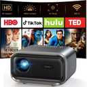 Projector with WiFi and Bluetooth: [Auto Focus/Keystone] - NICPOW Full HD 1080P 4K Supported Portable Bluetooth Projector for Gaming Devices and Phones - Ideal for Indoor Outdoor Use - Grey