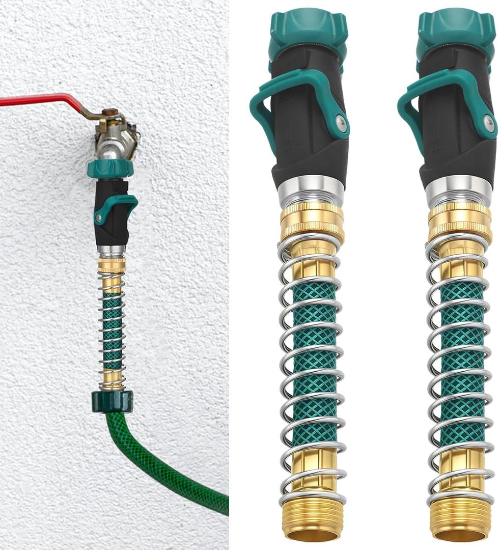 Chunful 2 Pcs 1 Way Hose Connection with 2 Pcs 5.7" Outdoor Faucet Extender Fits Standard Garden Hoses Spring Hose Extension Shut off Valve No Leak Water Control, 3/4 Inch Connector