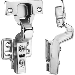 4pcs Professional Grade Inset Soft Close Cabinet Hinges, Frameless Concealed European Style with Four-Hole Clip-On Mounting Plate and Screws, Nickel Plated Finish