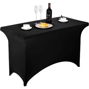 LZY Spandex Fitted Stretch Table Cover for 4ft or 6ft or 8ft Folding Table, Rectangular Cocktail Tablecloth, Perfect for Party or Banquet (4FT Black)