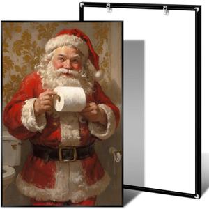 Christmas wall decor cute Santa holding toilet paper art print eclectic bathroom poster farmhouse wall decor aesthetic Santa decor canvas print painting suitable for bedroom toilet (8x12in BlackMetalFrames)