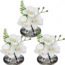 Oairse White Orchids Artificial Flowers Faux Orchids Arrangement in Black Glass Vases Set of 3 Real Touch Phalaenopsis Orchid Flowers Small Fake Orchid Centerpiece for Dining Room Table