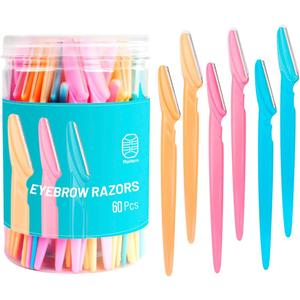 MoHern Eyebrow Razor with Box, 60 Pcs Face Razors for Women and Men, Multipurpose Dermaplane Razor, Dermaplaning Tool for Face, Multi-Color (1 Count (Pack of 60))