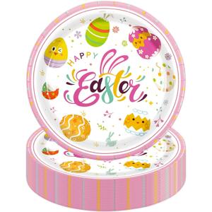 50PCS Easter Party Paper Plates Party Supplies, 7Inch Eggs Print Dessert Plates for Cake Salad Fruit Pizza, Disposable Party Supplies for Easter Kids Birthday Table Decor