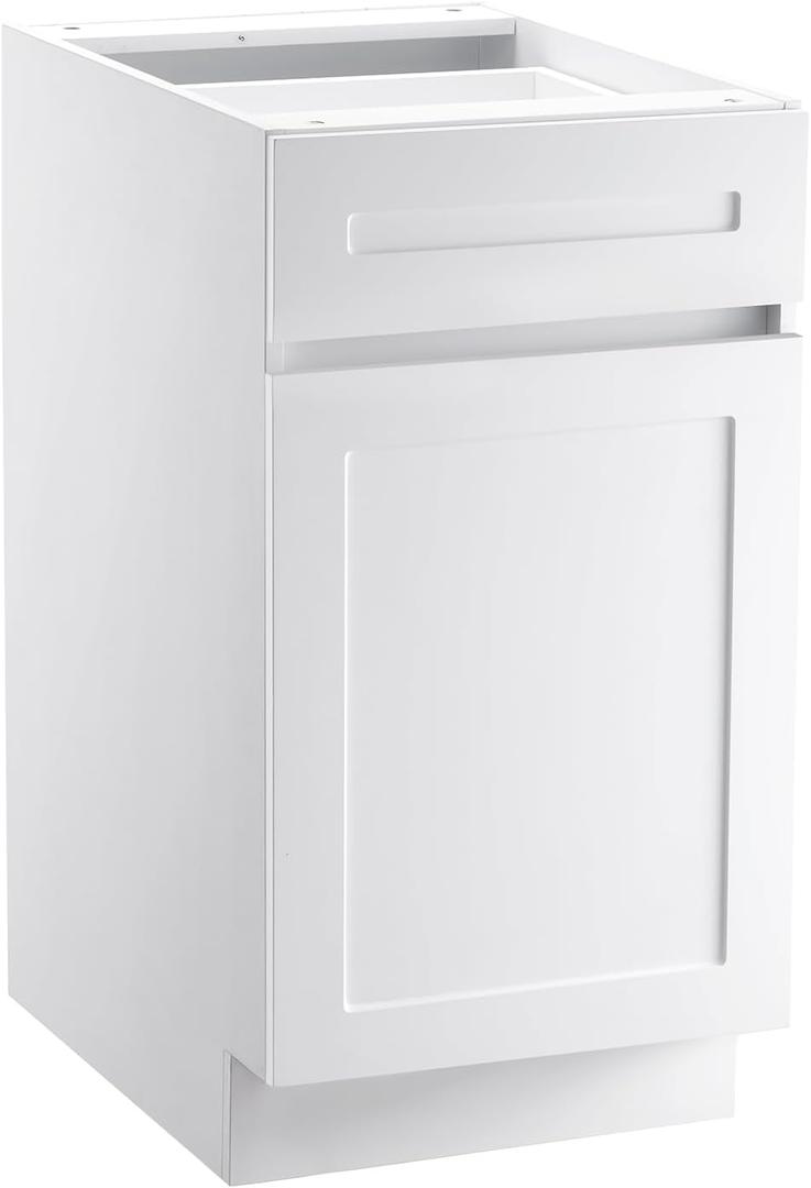 VEVOR White Shaker Base Cabinet with Drawer, 18-Inch Unassembled Drawer Base Cabinet, 18" W x 24" D x 34.5" H Ready to Assemble Cabinet with Soft-Close Door and Adjustable Shelf, for Home Office