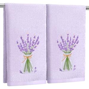 SmoothNovelty 2 Pcs Lavender Hand Towels Purple Bathroom Decor 14x29 Inch Embroidered 100% Cotton Soft Absorbent Spring Summer Decorative Hand Towels for Bathroom Kitchen