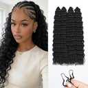 Miracle Knots Feather Crochet Hair (Deep Wave) - 14" Hand-Tied Synthetic Extensions, 120 Strands Soft Cotton Core Glue-Free Knotless Hair Pieces (Natural Black)