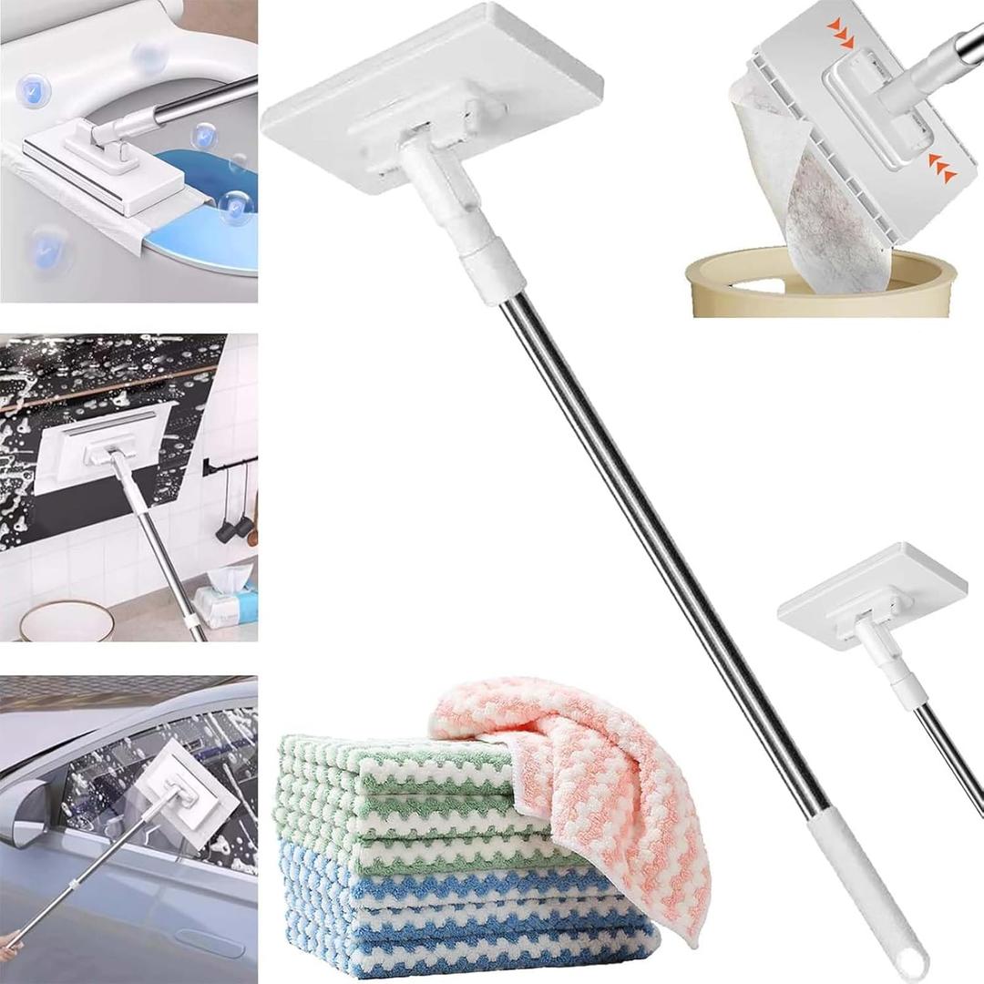 Snap Grip Mini Mop, 2026 Upgraded Disposable Dust Mop, Zero Touch Mini Mops, Convenient Cloth Changing Mops for Kitchen Counter, Foldable 100cm Retractable Long Handle Mopping Stick (1*mop+5*Cloth)