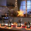 Mini Lantern Decorative, 12Pcs Small Lanterns with LED Candle, Ramadan Decorations, Hanging Vintage Moroccan Lantern Bulk for Easter Wedding Xmas Party Table Centerpiece, Brushed Brass