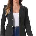 Allegra K Notched Lapel Denim Blazer for Women's Casual Work Long Sleeve Shoulder Pad Jean Jackets, Small