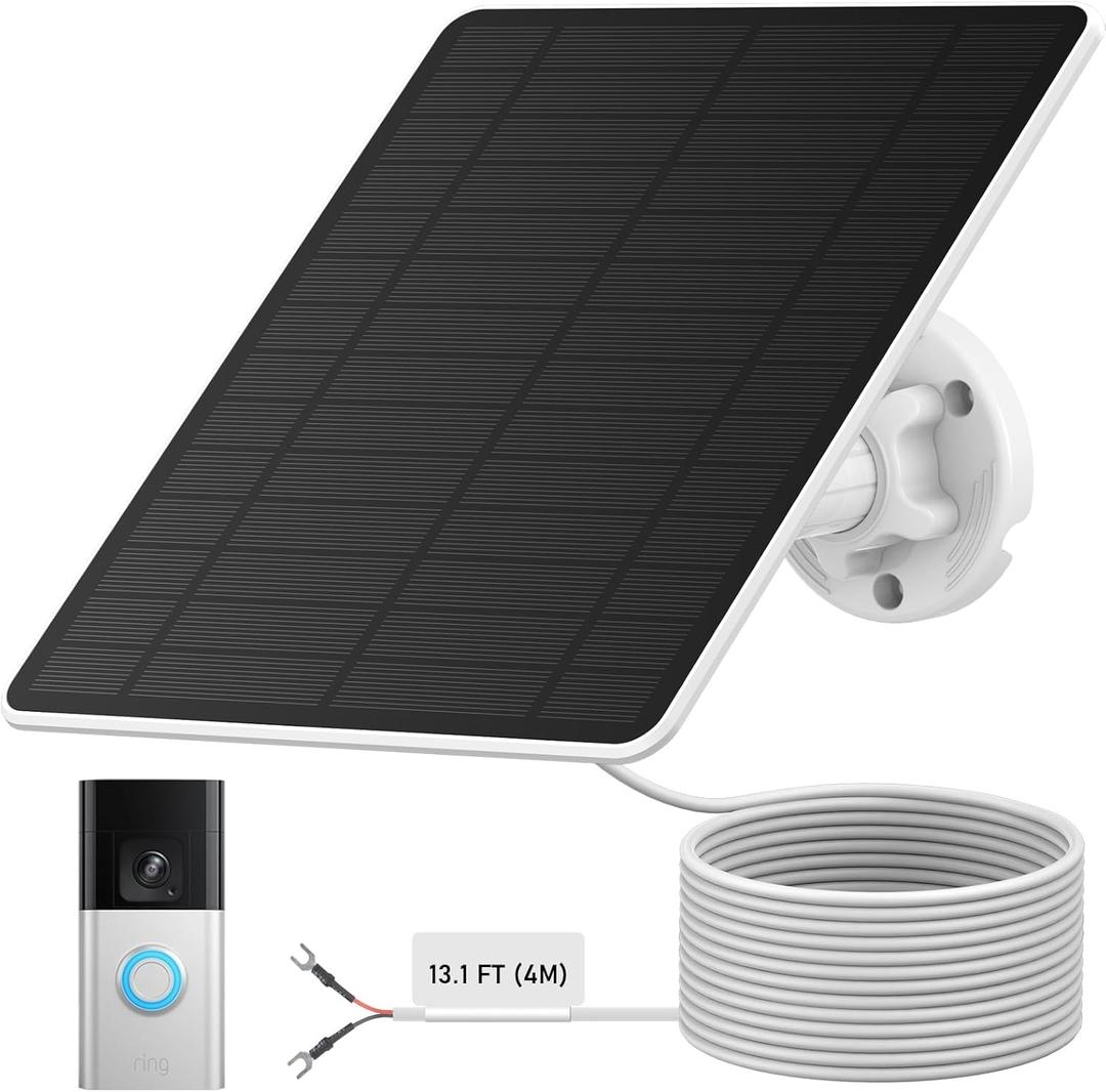 Solar for Ring Doorbell, Suitable for Battery Video Doorbell Plus, Ring Video Doorbell 3/3 Plus/4, Easy Installation & 360Adjustable Mount, Water Proof, Fast Charging Cable