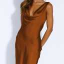 Women's 2026 Summer Satin Backless Elegant Dress for Wedding Guest Silk Sleeveless Cowl Neck Party Formal Maxi Dresses (Brown, XS)