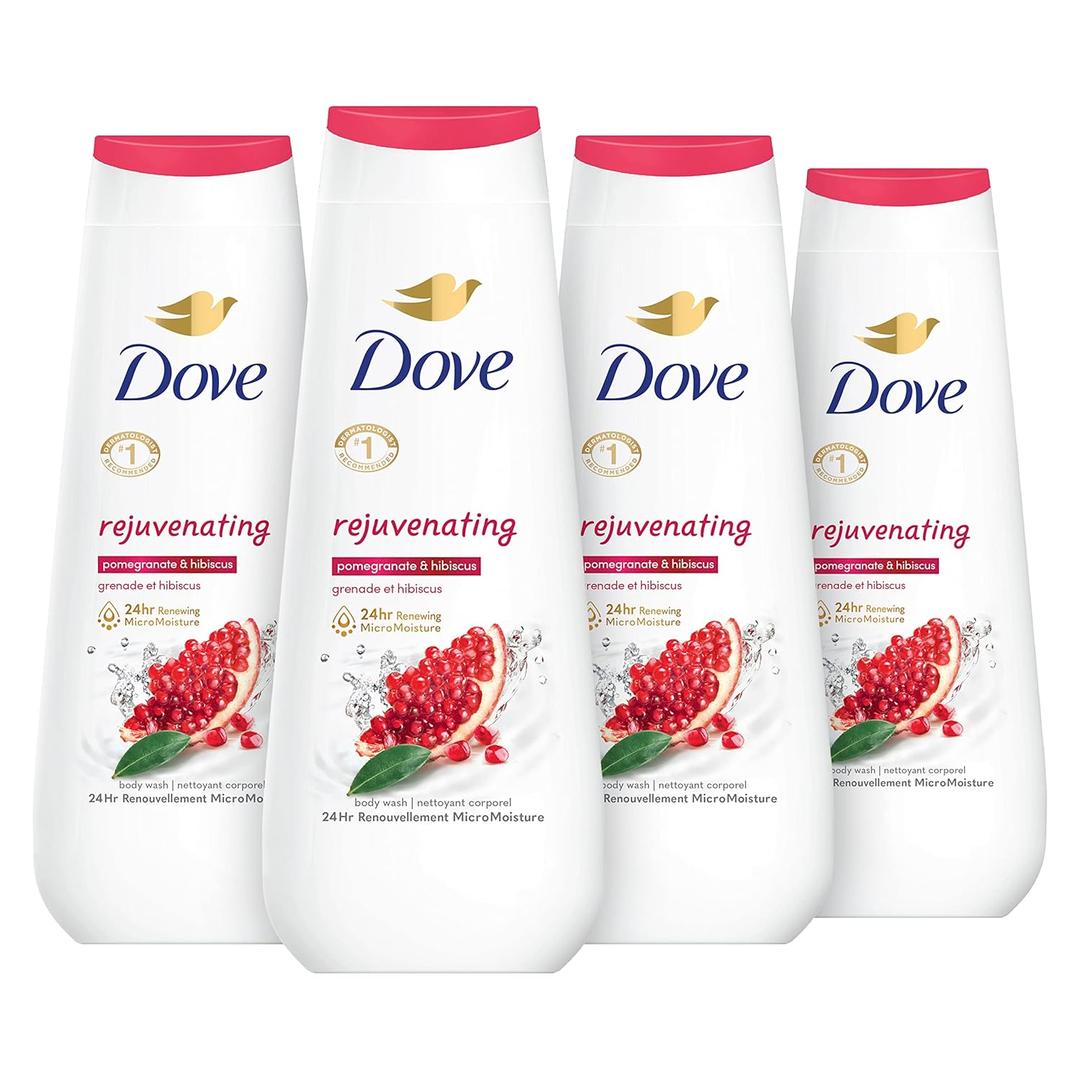 Dove Body Wash Rejuvenating Pomegranate & Hibiscus 4 Count, Healthy-Looking Skin Gentle Skin Cleanser with 24hr Renewing MicroMoisture 20 oz