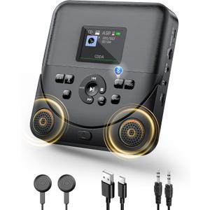 Bluetooth CD Player Portable for Home Rechargeable CD Player with Dual Stereo Speakers FM Transmitter Portable CD Player for Car Support AUX in with Upgraded Screen