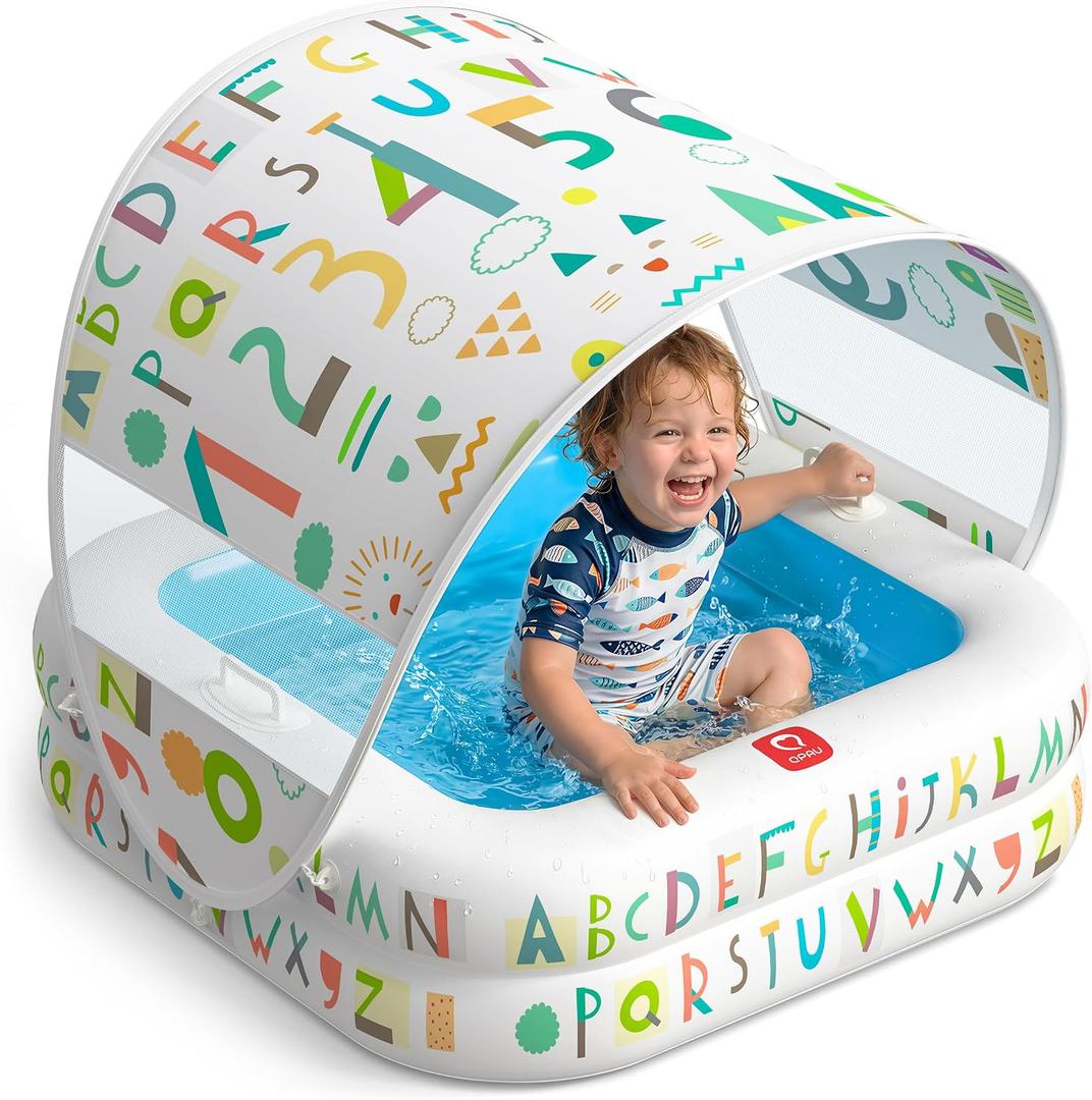 QPAU Inflatable Baby Pool with Detachable Canopy, 35 x 10 in