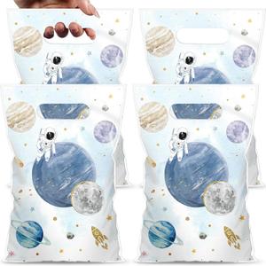 Blosssound 100 Pcs First Trip Around The Sun Space Party Treat Bags Plastic Outer Space Theme Gift Bags with Handles Solar System Goodie Bags for Birthday Baby Shower Party Decor Supplies