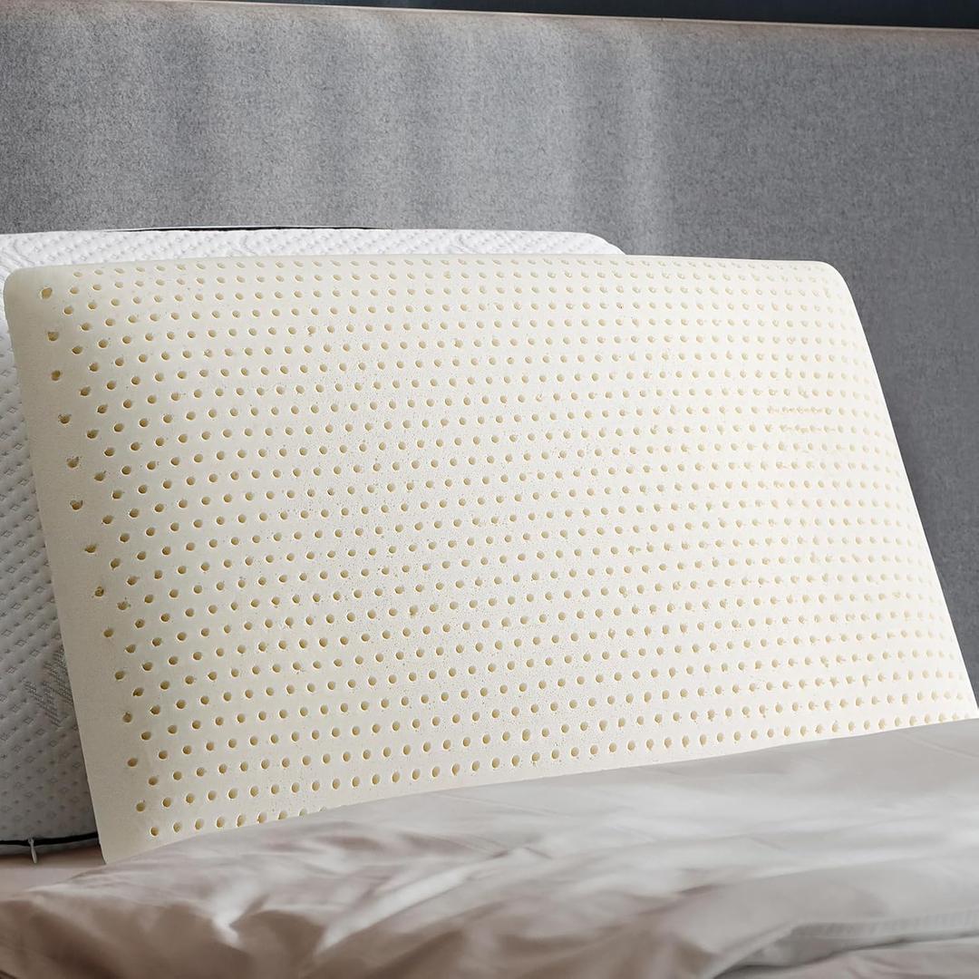 Latex Pillow, 100% Talalay Natural Latex Pillow, Soft Sleeping Bed Pillows with Cotton Cover, Queen Size, Perfect for Side/Back Pain, Stomach, Neck, Stress Relief (1, Queen (Mid Loft)