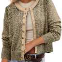 Ziesexy Leopard Cardigan Open Front Button Up Sweaters for Women Long Sleeve Shrug Cheetah Print Top Cropped Cardigan Jackets (Large, Leopard Dark Brown)