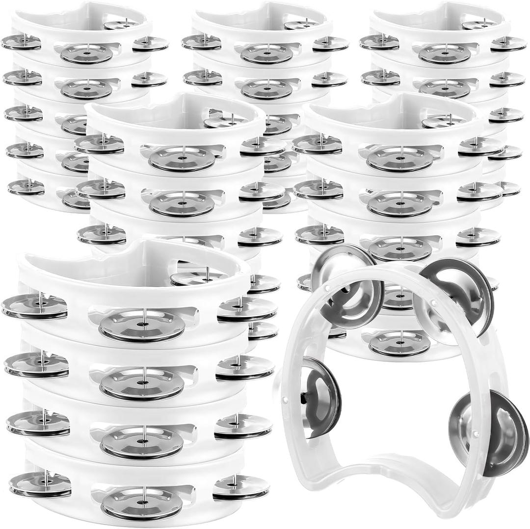 30 Pack Tambourine for Kids Adult Tamborines Musical Instrument Noise Makers 4 Bells Handheld Tambourines for Church Classroom Music End of Year Gift(White)