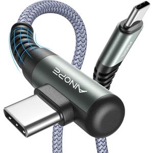 AINOPE USB C Cable 60W 4-Pack 3.3FT+3.3FT+6.6FT+10FT Nylon Braided USB C to USB C Cable Type C Charger Fast Charging Right Angle USBC Cable Charger Cord for iPhone 16 Pro Max 15 Plus Samsung S24 Grey