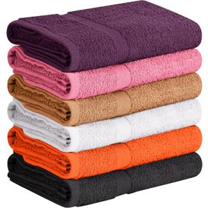 Towel and Linen Mart 100% Cotton 6 Pack Bath Towel Set, Quick Dry, Super Absorbent, Light Weight, Soft, (27 x 54 Pack of 6) (27 x 54 6 Pack, Plum, Pink, Beige, Grey, White, Peach)