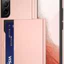 Jiunai for Samsung S22 Case, Galaxy S22 Case Credit Card IDs Cash Holder Shell Wallet Case Slide Cover Dual Layer Hard PC Rubber Cover Phone Case for Samsung Galaxy S22 5G 6.2'' 2022 Pink