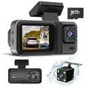 4K 3 Channel Dash Cam with 64GB Card, 4K+1080P+1440P Dash Cam Front and Rear Inside, Dash Camera for Cars with Super Night Vision, 24H Parking Mode, Loop Recording, Motion Detection
