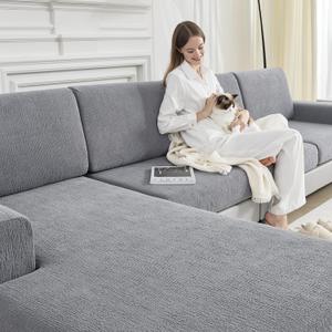 Couch Cushion Covers Sectional Couch Covers Stretch Washable Soft Seat Cushion Covers Furniture Protector Sofa Slipcovers for Pets(Light Grey,1 Piece Seat Cover or Back Covers)