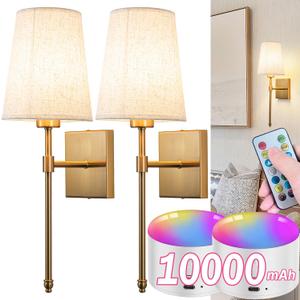 Battery Operated Wall Sconce Light Set Of Two, Battery Operated Sconces Wall Lighting Indoor Wireless Wall Sconce With Remote Control, Dimmable Battery Wall Lamp With 3CCT Bulb For Bedroom Living Room (Bronze)