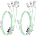 2Pack Multi Charging Cable Cord for Travel Essentials,Apple Watch Charger,iPhone Charger,[3-in-2] Type C/L Cable Portable Designed for iWatch,iPhone 17-8,Galaxy S25-21,AirPods,iPad-4FT Green