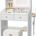 Vanity, Small Vanity Desk with Sliding Mirror, Dimmable LED Lights, 2 Drawers,Vanity Table Ideal for Bedroom (White)