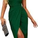 Women's Sexy One Shoulder Bodycon Formal Dress 2023 Summer Cutout Ruched Slit Wrap Cocktail Party Midi Dresses (Medium, Dark Green)