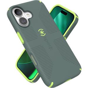 Speck CANDYSHELL Grip +MS Case for iPhone 17 - NEO DRAB/Glow Green | Slim Protective Grip | Drop Protection | MagSafe Compatible (Gray)