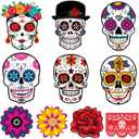 Outus 50 Pcs Day of The Dead Decorations for Altar, Sugar Skull Cutouts for Halloween Mexican Fiesta Party Supplies, Day of The Dead Cutouts Bulletin Board Wall Decor