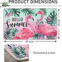Hello Summer Flamingo Decorative Front Door Mat, Palm Leaves Tropical Plant Doormat Indoor Outdoor Non-Slip Floor Entryway Rug, Monstera Hawaii Seasonal Home Kitchen Decoration 17x29 Inch