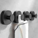 4 Pcs Suction Cup Hooks for Inside Shower, Stainless Steel Heavy Duty Towel Hook Shower Towel Holder for Bathroom, Kitchen, Glass Door, Mirror, Tile-Loofah, Towel, Coat, Bath Robe (Round, Black)