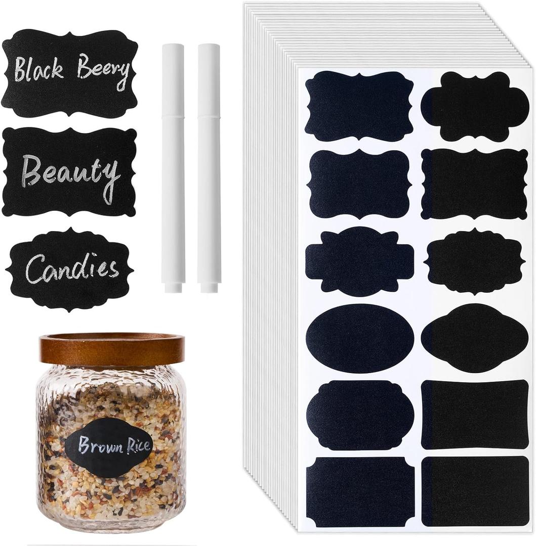 Homrelaxy 360Pcs Chalkboard Labels  2.1x1.4 Inch Reusable Blackboard Stickers with 2 White Erasable Chalk Markers, 12 Assorted Shapes, for Mason Jars, Food Containers, and Pantry Storage